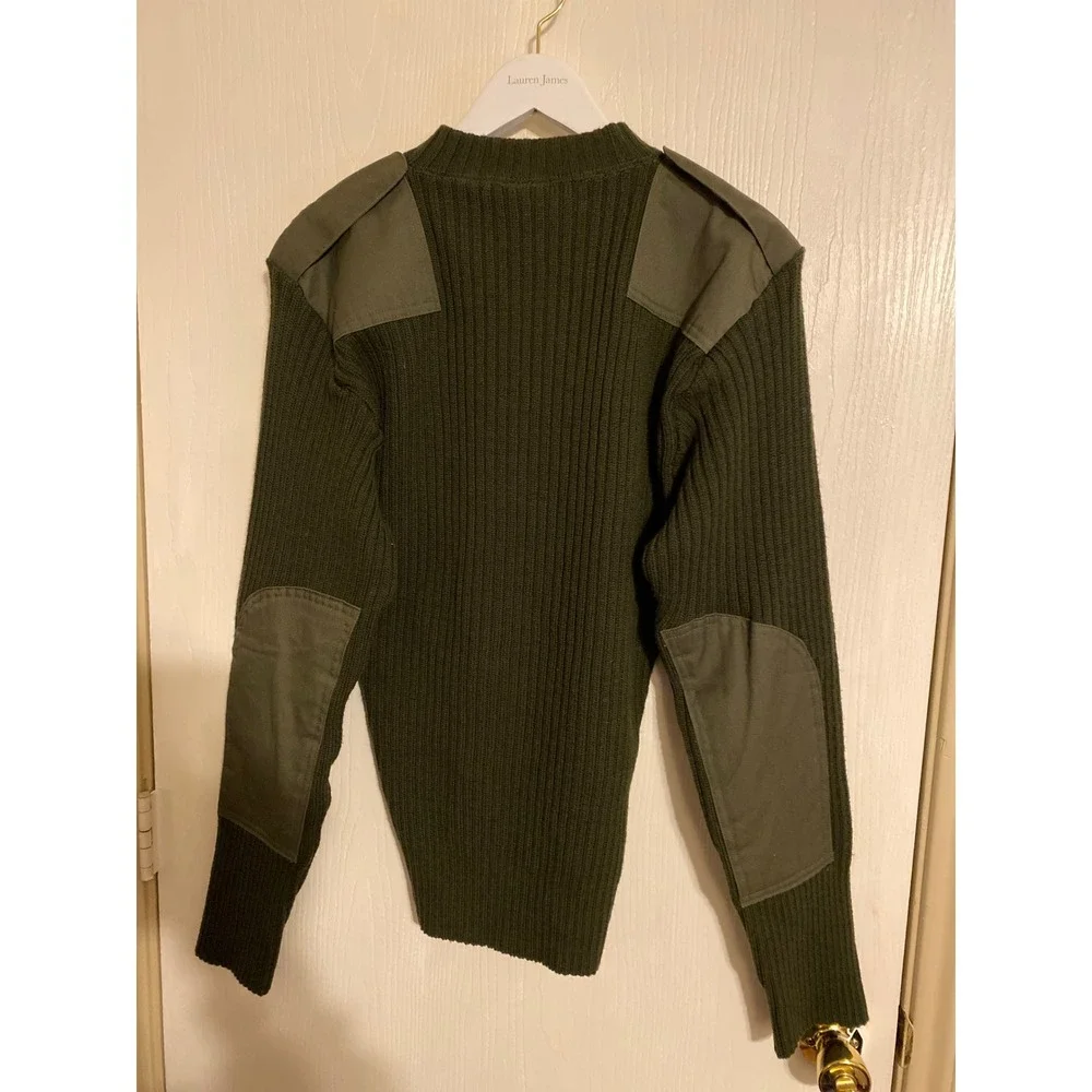 Mitts Nitts Military Wool Sweater 44 Olive Ribbed Epaulettes Elbow Patches 0189
